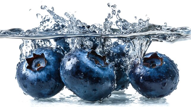 fresh blueberries splashes in water isolated on white background - Powered by Adobe