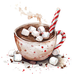 A Watercolor_style_painting_of_cup_of_hot_chocolate, Watercolor_simple_design_EPS_format_set