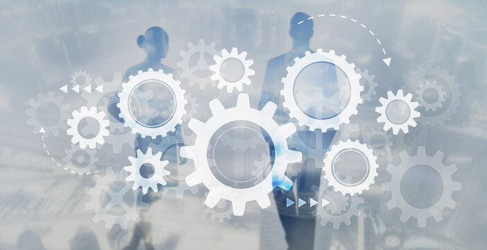 Gears on a blurred office background, gears concept