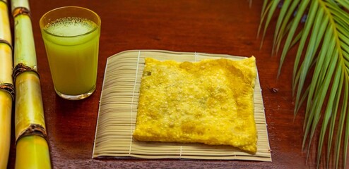 Fried Pastels, Brazilian-style street fair pastries, in an original and typical setting. Fair pastry with sugarcane juice