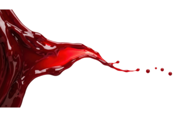 A dynamic splash of red liquid, possibly wine or paint, captured in motion against a clean transparent background, showcasing fluid dynamics and abstract artistry