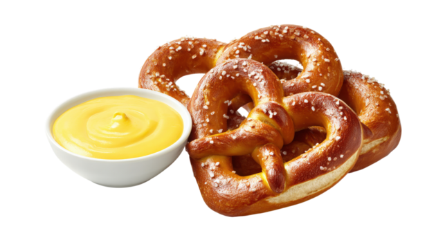 Soft Pretzels with Cheese Dip isolated on a transparent background