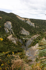 Scenic view of layer of rock at Pitangirua Pinnacles.