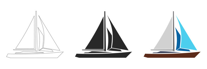boat 1sailboat icon set. sailboat yacht sailing boat vessel icon set outline glyph flat style minimal graphic symbol