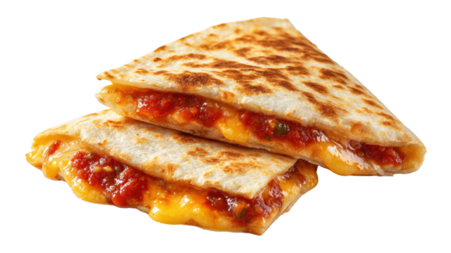 Two Cheese Quesadilla Triangles isolated on a transparent background
