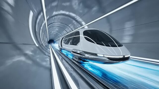 Futuristic High Speed Maglev Train Traveling Through a Modern Tunnel.