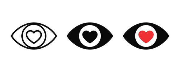 Eye love icon graphic design. Human eye ball. View love glyph flat vector icon