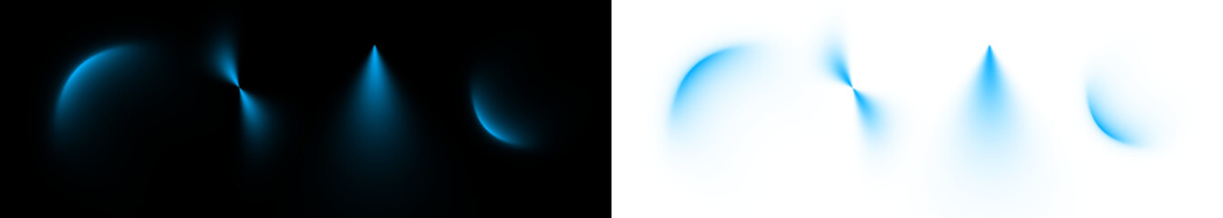 Set of abstract cyan glowing light arcs and lens flares for futuristic overlay