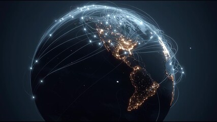 A futuristic digital globe with global connections, data networks, and glowing technology interfaces. Perfect for themes of cybersecurity, global communication, AI, big data, and modern innovation. - Powered by Adobe