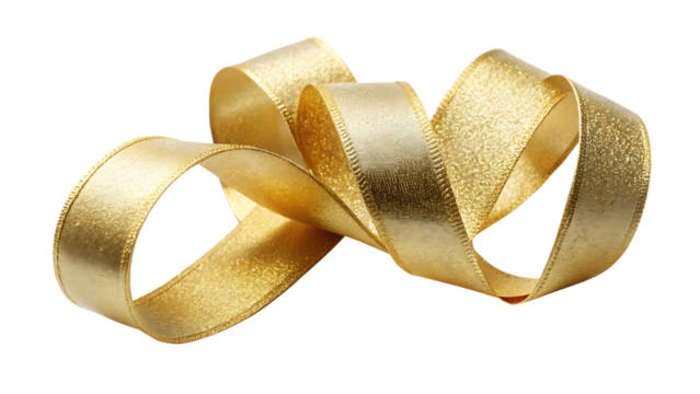 A textured golden ribbon tied in a knot isolated on white background