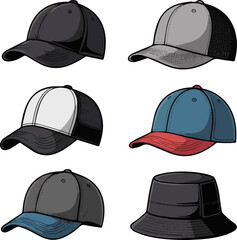 Isolated a kinds of deferent modern cap vector art with white background.