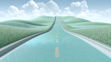 Surreal Road Through Rolling Pastel Hills