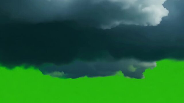 Dramatic Clouds: A captivating display of nature's power unfolds as dark, ominous clouds gather, promising a brewing storm. The vivid contrast captures the impending atmospheric tension,green screen.