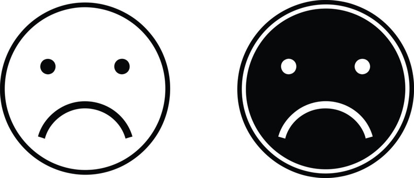Two minimal sad face icons show varied color theme on a transparent background