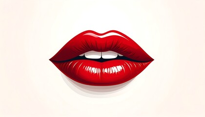 Illustration of luscious, glossy red lips with visible white teeth on plain background
