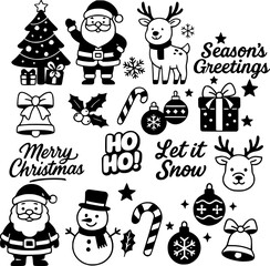 Fototapeta premium Festive Holiday Themed Black and White Illustrations Collection