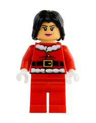 Naklejka premium Dortmund - Deutschland 13. November 2025 - Lego Figur Frau im Nikolaus Kostüm - Studio Aufnahme