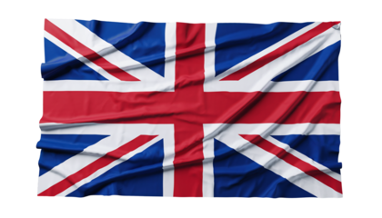 Draped and Folded United Kingdom Flag on Transparent Background (Isolated PNG)