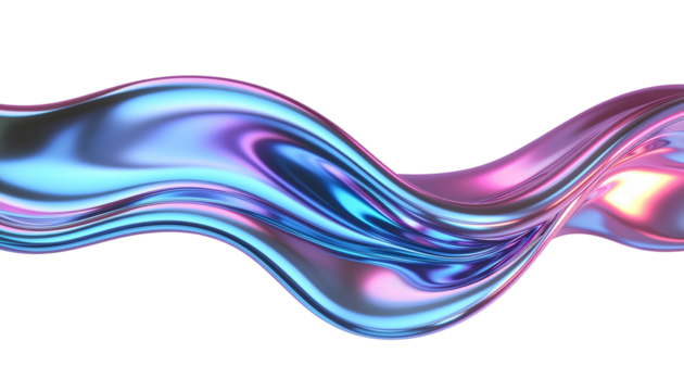 3D Chrome Neon Fluid Metallic Shape on Transparent Background (PNG)