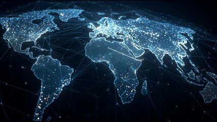 A futuristic digital globe with global connections, data networks, and glowing technology interfaces. Perfect for themes of cybersecurity, global communication, AI, big data, and modern innovation. - Powered by Adobe