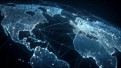 A futuristic digital globe with global connections, data networks, and glowing technology interfaces. Perfect for themes of cybersecurity, global communication, AI, big data, and modern innovation. - Powered by Adobe