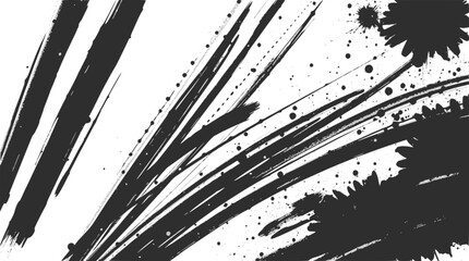 Abstract black ink brush strokes and splatters on