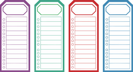 Planner Checklist & To-Do List Tags – 4-Color Printable Templates with Checkboxes (Vector)