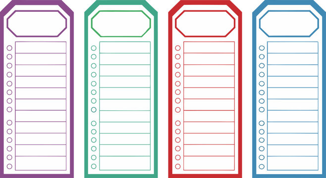 Planner Checklist & To-Do List Tags – 4-Color Printable Templates with Checkboxes (Vector)