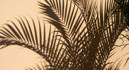 Obraz premium Dynamic interplay of sunlight and lush palm leaf shadows dancing gracefully on a textured wall, creating an organic abstract pattern perfect for serene backgrounds and artistic inspiration