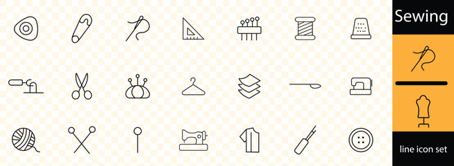 Clothing Linear Icons, Including accessories, clothes, sewing, dress, shoes, beauty, tailor, fabric, dress, shirt, underwear and more. Editable Stroke.