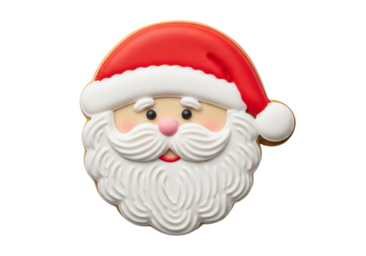 Delicious Santa Claus Face Cookie Isolated on White - Beautifully Decorated Christmas Holiday Bakery Treat - Powered by Adobe