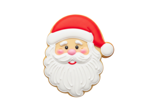 Festive Santa Claus Head Cookie: Delicious Christmas Treat Isolated on White Background