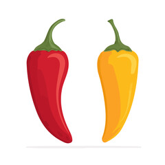 Very Simple flat 2D illustration of peppers Paprika Hot chili pepper isolated on a white background, vector icon set, simple design in a flat design, 2D illustration, EPS format design