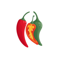 Very Simple flat 2D illustration of Juicy peppers. Paprika. Hot chili pepper slices isolated on a white background, vector icon set, simple design in a flat design, 2D illustration, EPS format design