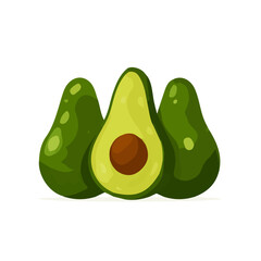 Very Simple flat 2D illustration of avocados sliced isolated on a white background, vector icon set, simple design in a flat design, 2D illustration, EPS format design