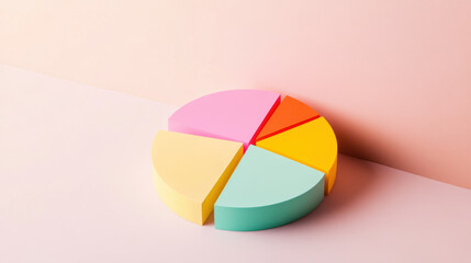 Fototapeta premium Colorful Pie Chart on Pastel Background Representing Data Visualization and Analytics