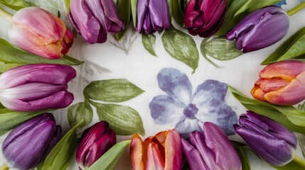 Vibrant tulips encircling a clean sheet make for a flawless backdrop to express love on Valentine's or celebrate Mom's special day