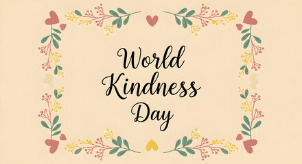World kindness day floral border with elegant script text