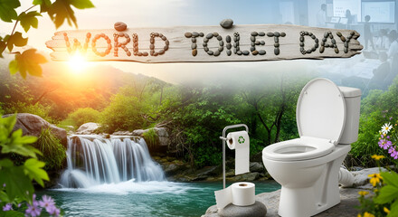 World toilet day celebration with nature and waterfall