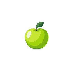 Icon clipart, Minimalistic 2D flat icon featuring a green apple isolated on a white background, an element in vector and EPS format. clean vector design, simple illustration style