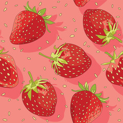 Cute strawberry doodle lines seamless pattern on pink background