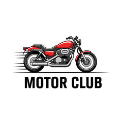 A stylized cartoon illustration of a red motorcycle with black text below that reads "MOTOR CLUB.