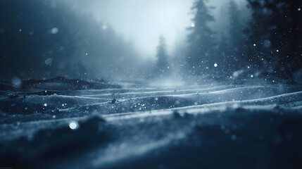 Blowing Snow Over Deep Drifts in a Blue Forest Landscape