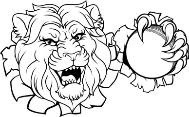 Lion Cricket Ball Animal Sports Team Mascot