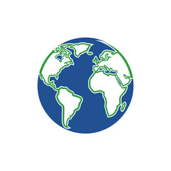Fototapeta premium A stylized graphic of Earth in a blue and green color scheme, with a solid background