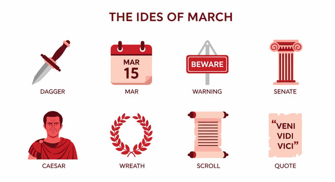 Infographic illustrating elements related to the Ides of March
