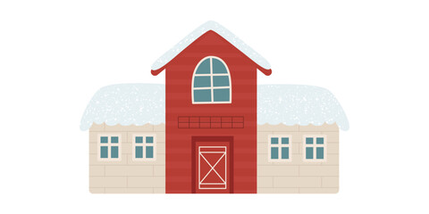 Fototapeta premium Winter barn house vector illustration. Isolated on a white background.