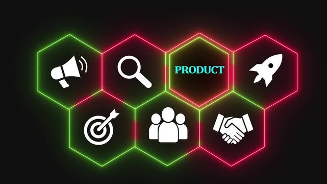 Glowing neon line Product Transfer concept button on a futuristic computer screen. technology background with rotating world map icon, Business.4k
