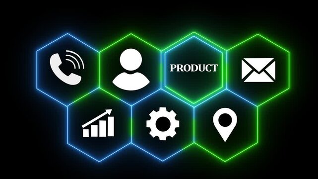 Glowing neon line Product Transfer concept button on a futuristic computer screen. technology background with rotating world map icon, Business.4k