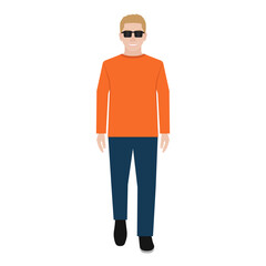 Man with Glasses is Walking Forward. Vector Illustration. 